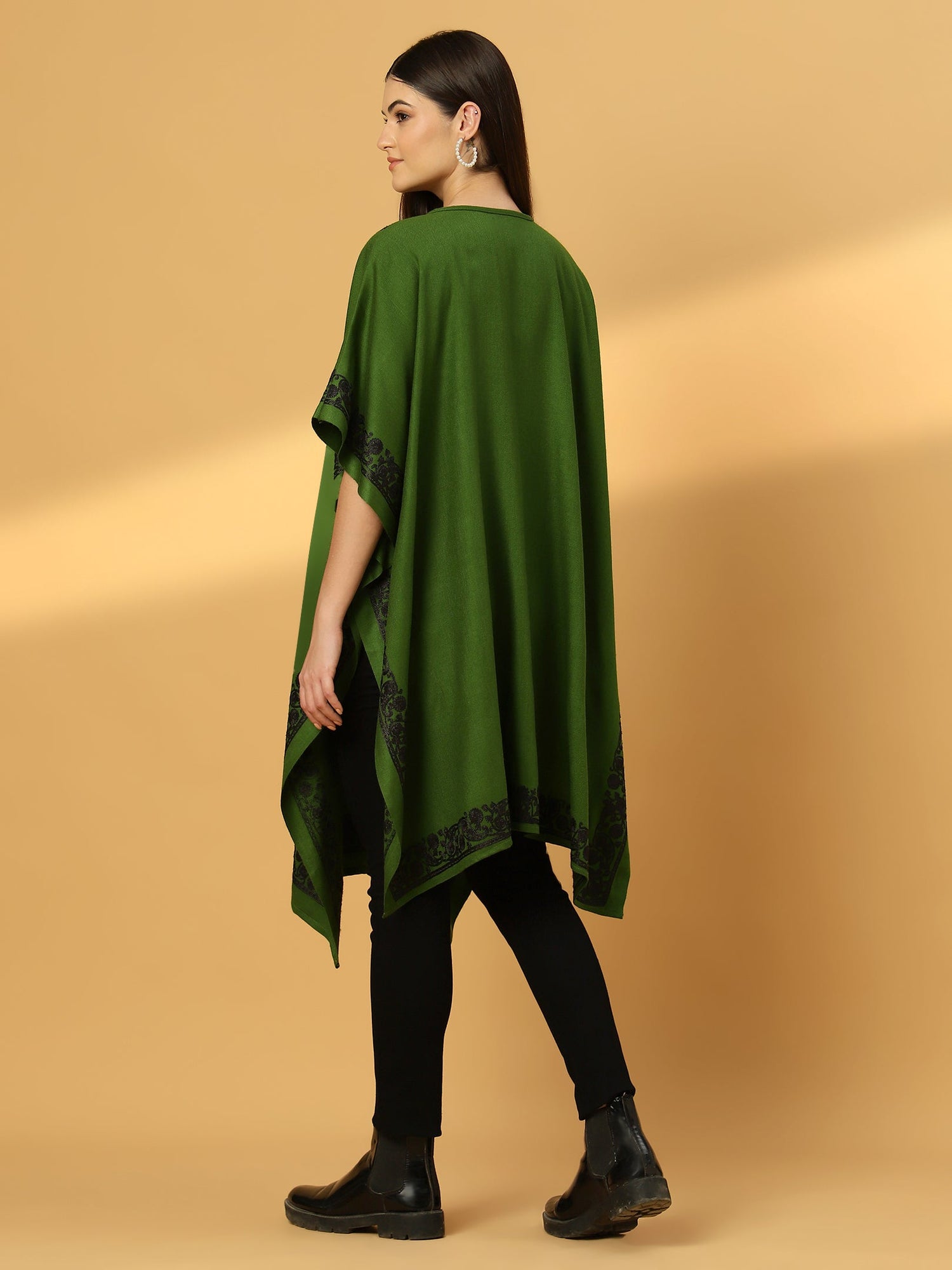 Floral Embroidery Green Pheran Shrug