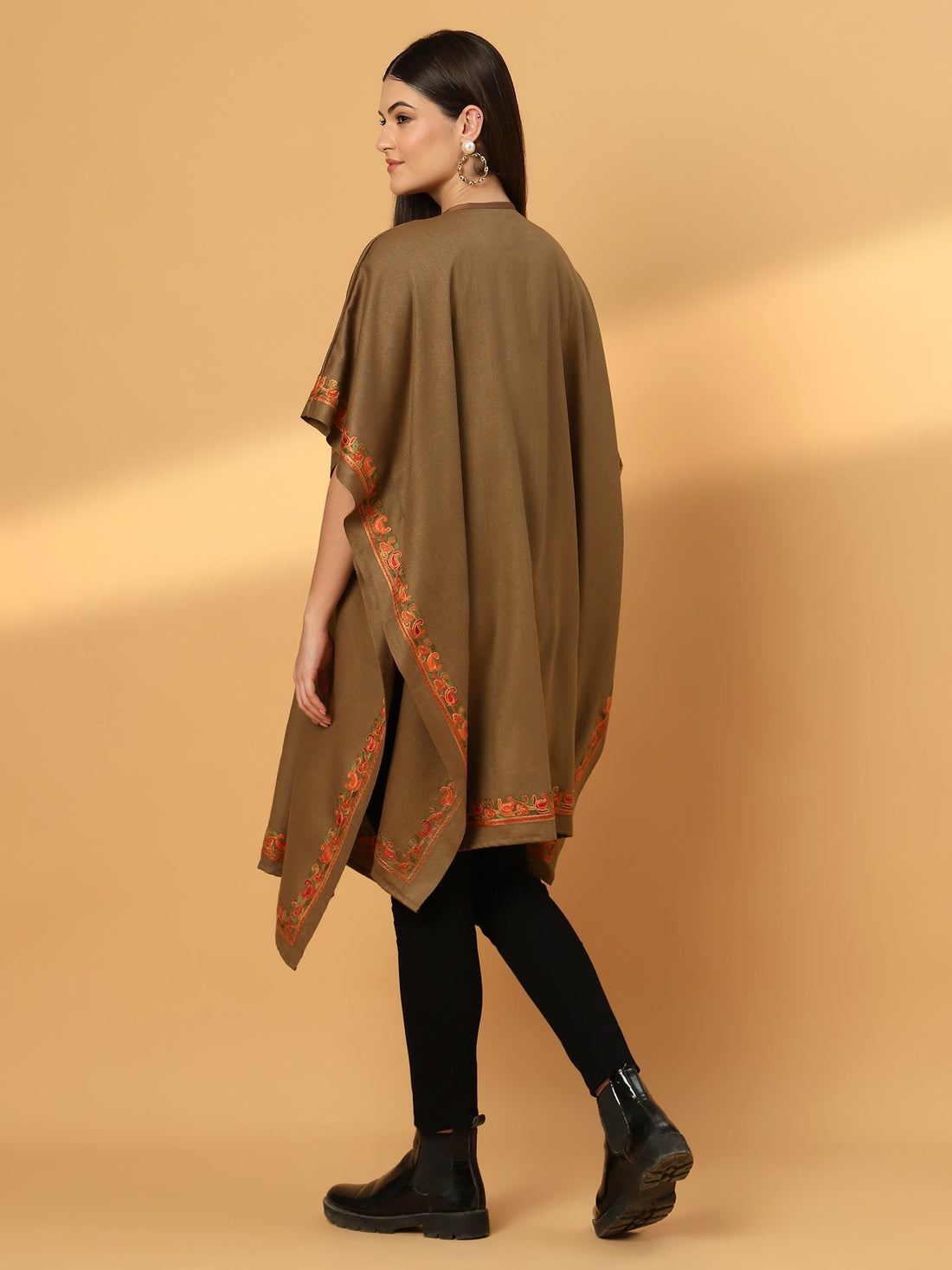 Kashmiri Embroidery Brown Pheran Shrug