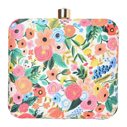 Floral Garden Print Hard Case Box Clutch for Women