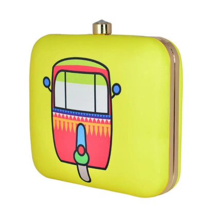 Auto Rickshaw Print Hard Case Box Clutch for Women