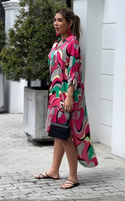 Vibrant Shirt Midi Dress