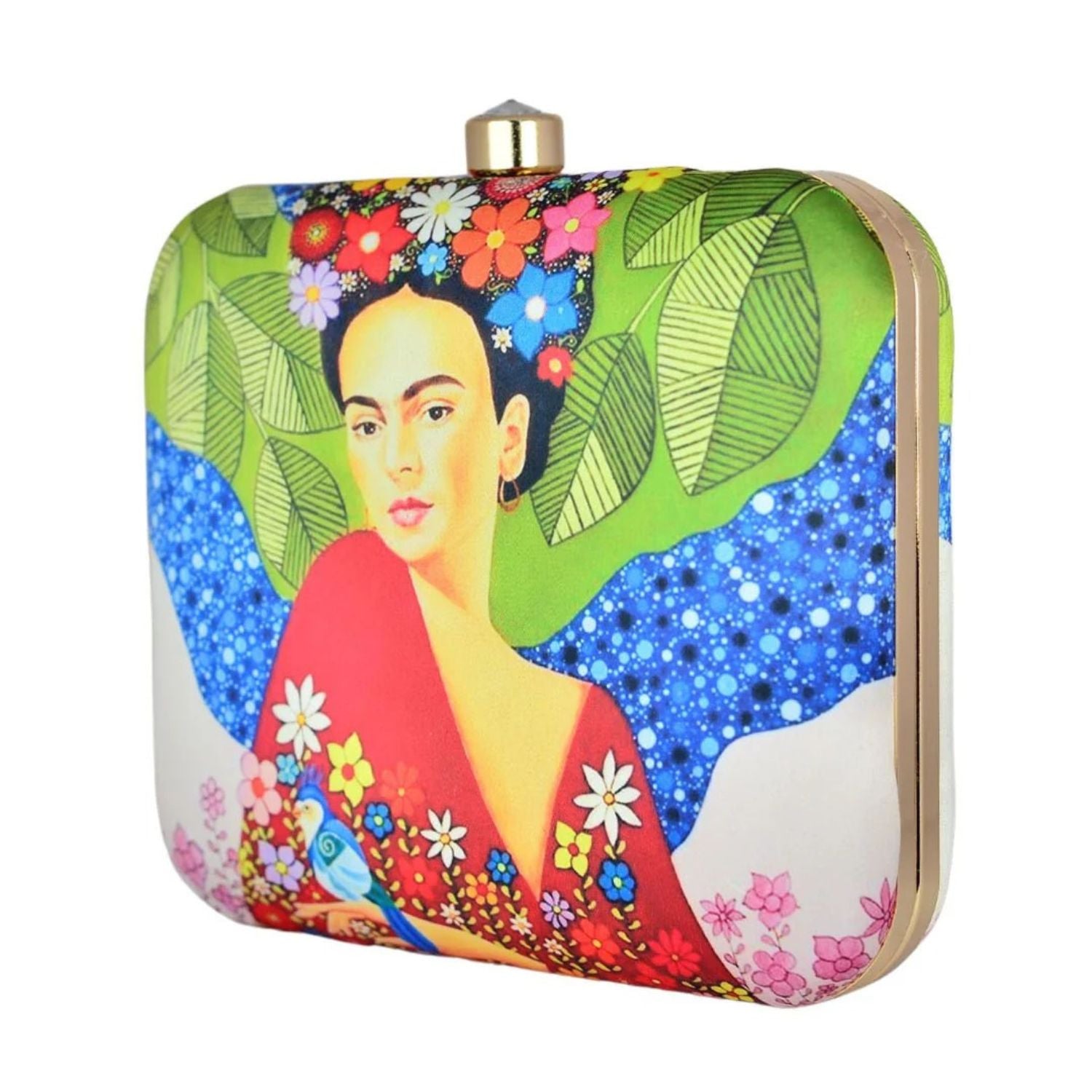 Frida Floral Print Hard Case Box Clutch for Women