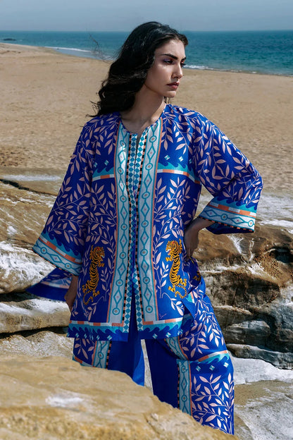 Royal Blue Tiger Print Co-Ord Set – Kaftan Style Kurta &amp; Wide-Leg Pants