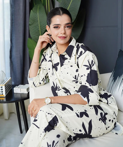 Black &amp; White Botanical Print Two-Piece Set