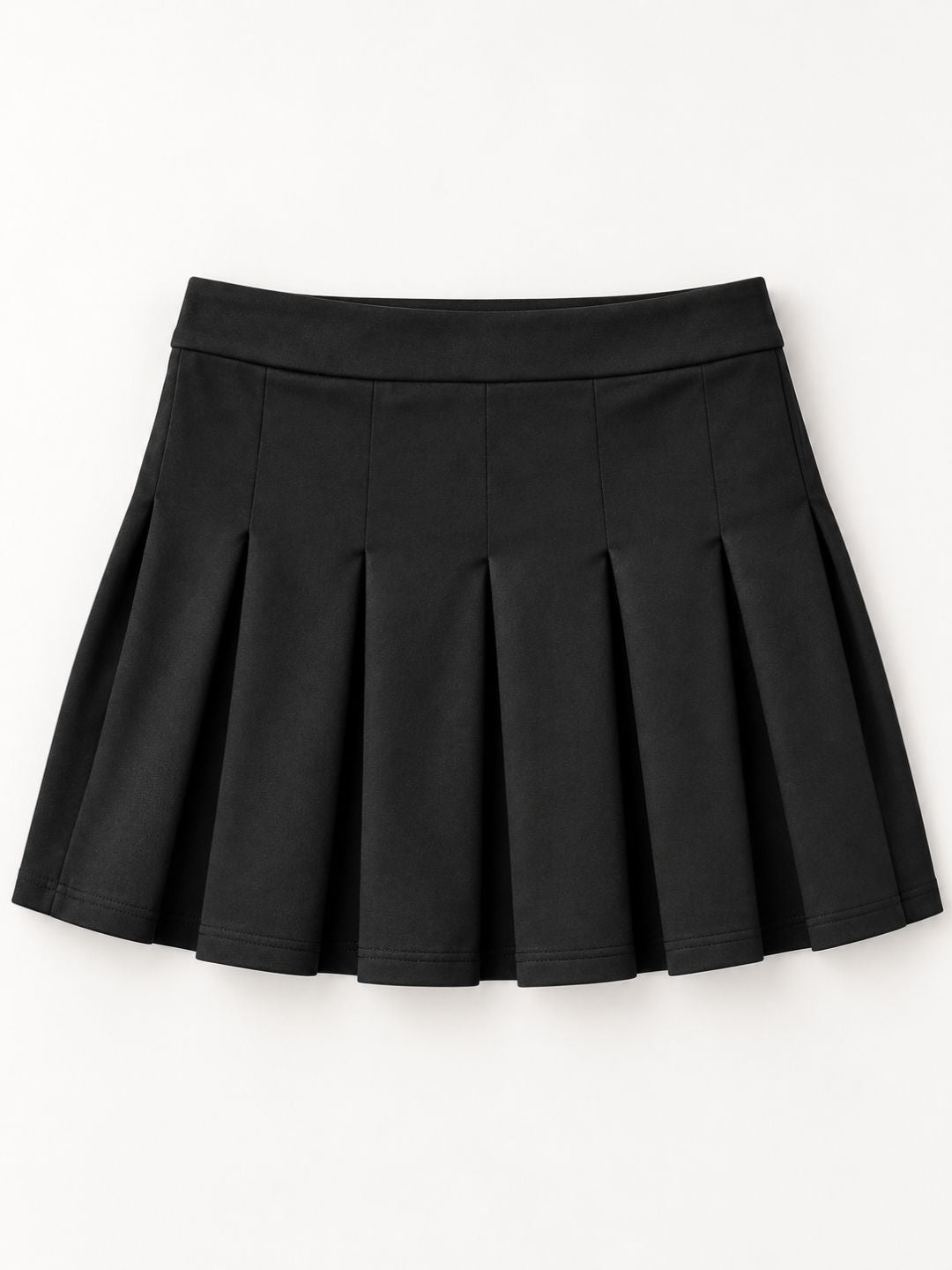 Black Stretchable Pleated Mini Skirt with Wide Waistband