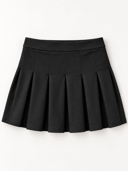Black Stretchable Pleated Mini Skirt with Wide Waistband