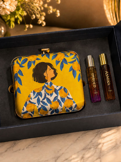 Floral Art Vanity Clutch with 2 × 15ml Fragrance Gift Set