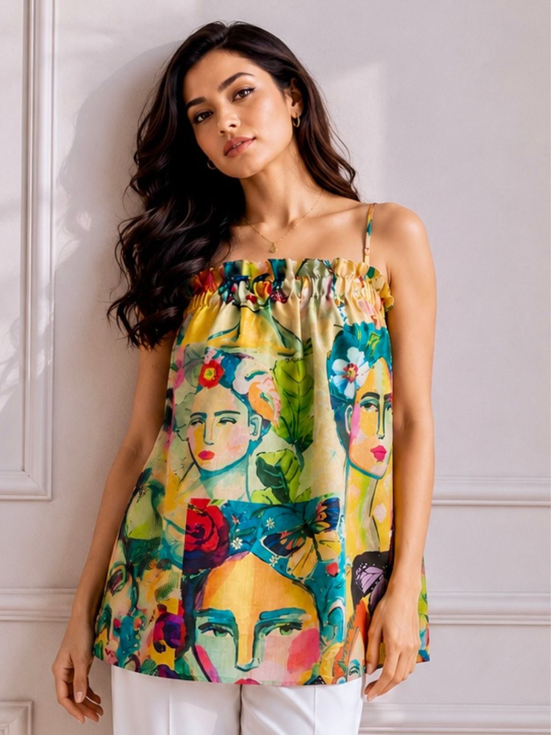 Abstract Camisole Top-Yellow
