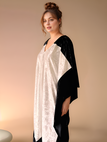 Elegant Black and White Velvet Kaftan