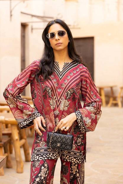 Maroon &amp; Black Digital Print Two-Piece Suit