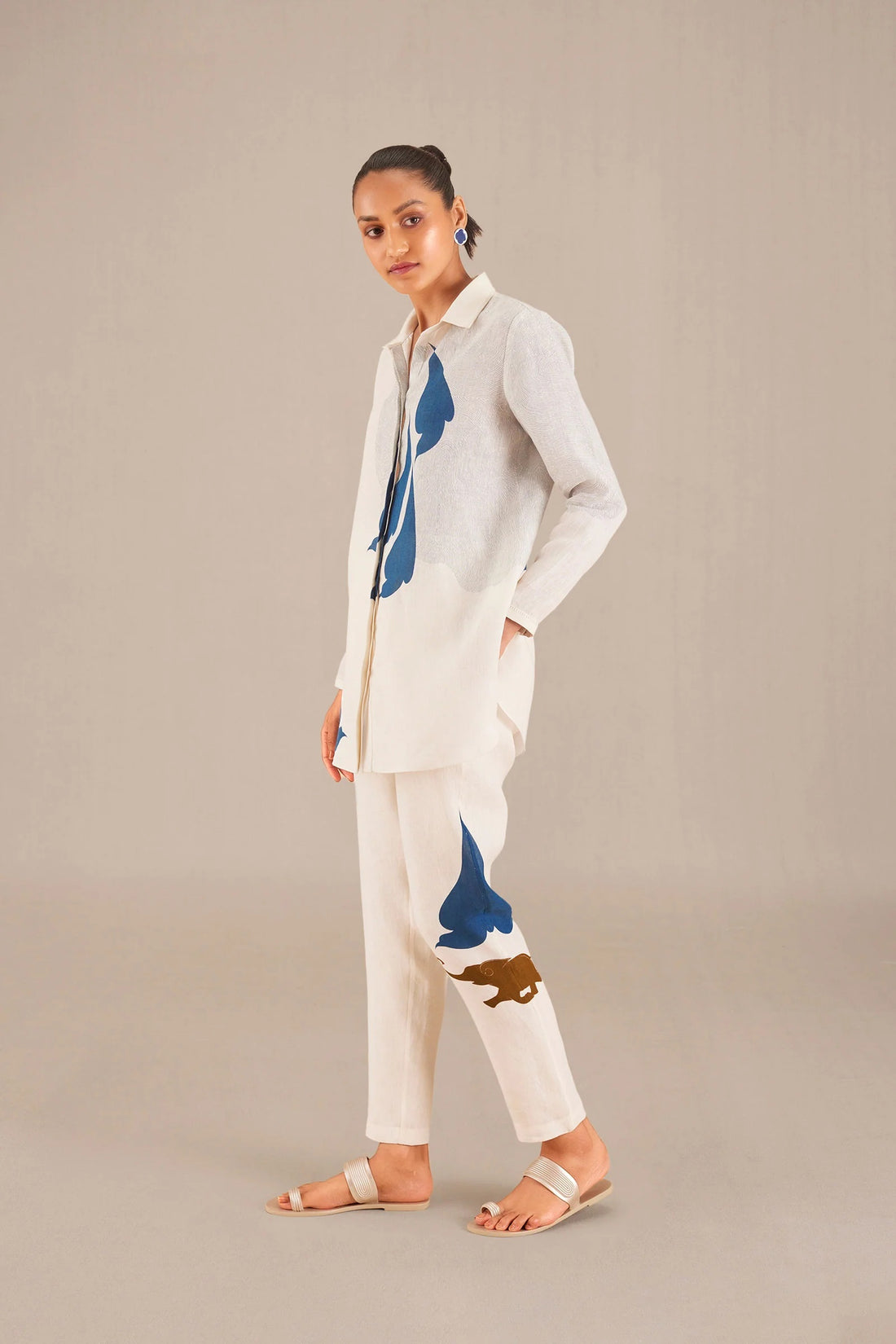 Artisan Hand-Painted/Block Print Co-ord Set: Tunic Shirt &amp; Ankle Trousers