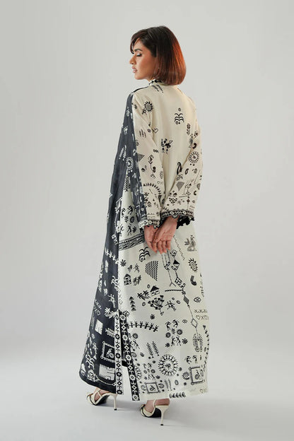 Women’s Black &amp; White Printed Kaftan Dress – Long Sleeve Maxi Kaftan