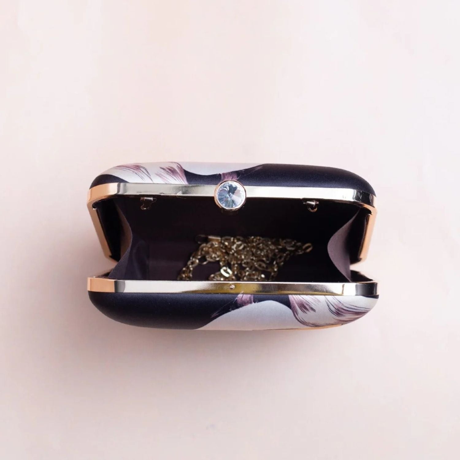 Chic Monochrome Fashion Print Hard Case Clutch Bag with Gold Chain