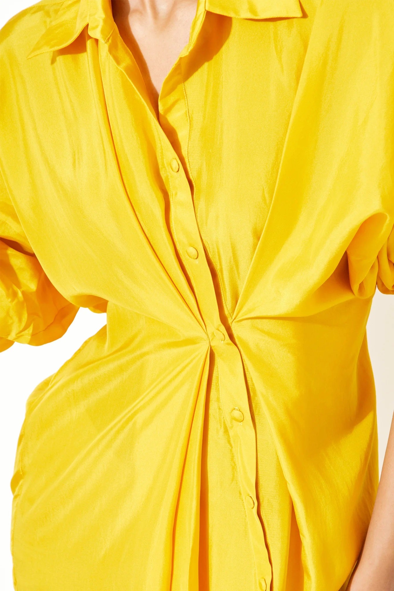 Yellow High Slit Button Dress