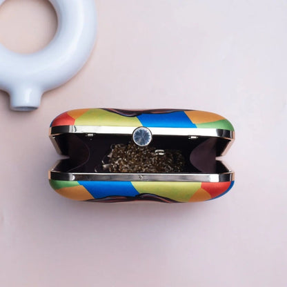 Pop Art Sunglasses Print Hard Case Clutch Bag with Gold Chain