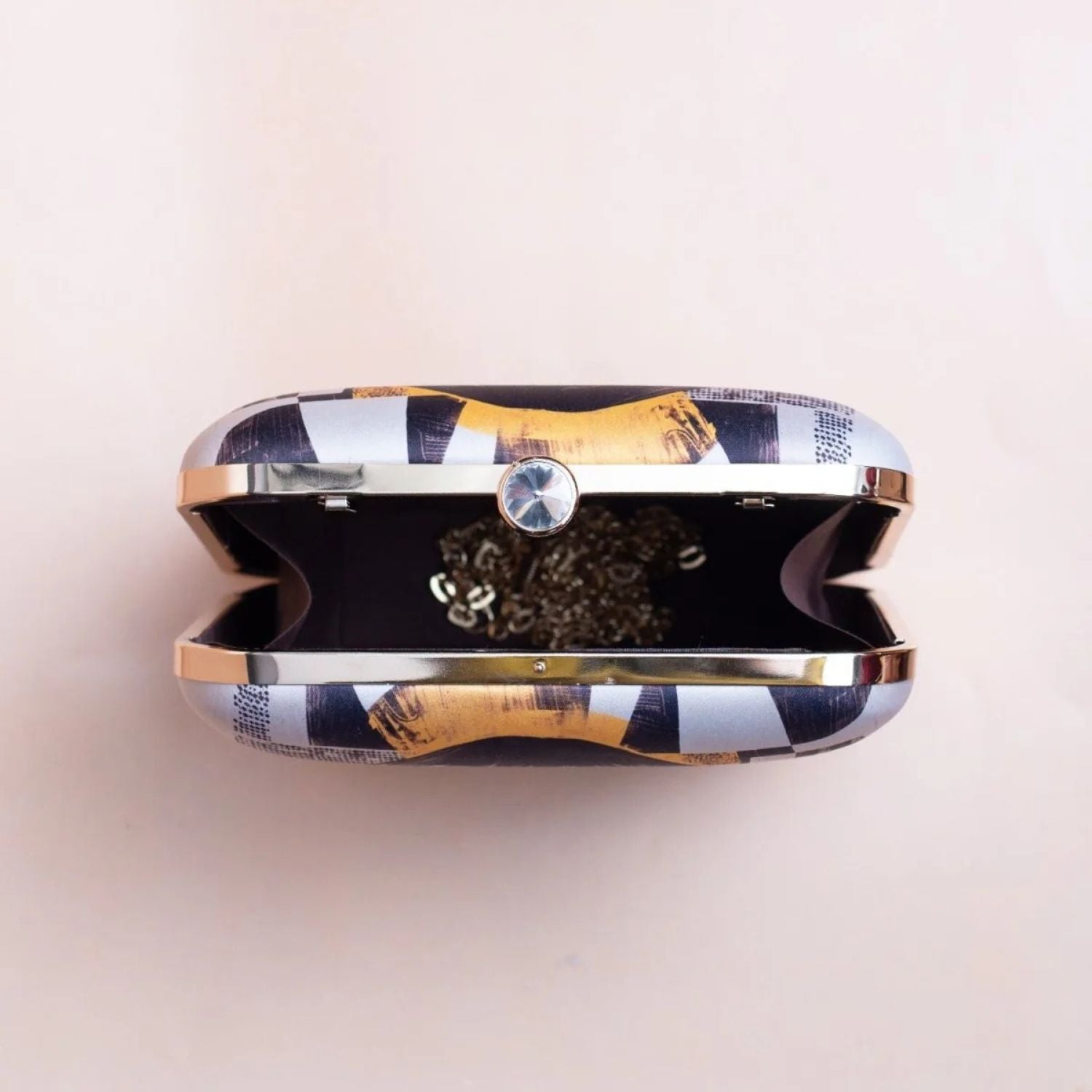 Modern Fashion Portrait Print Hard Case Clutch Bag with Gold Chain