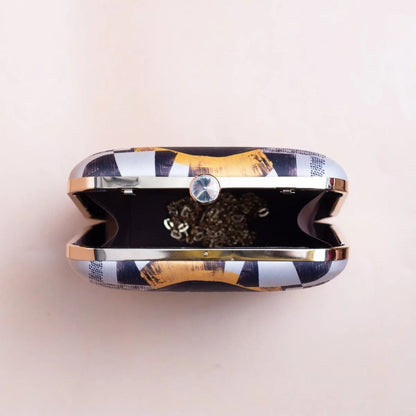 Modern Fashion Portrait Print Hard Case Clutch Bag with Gold Chain