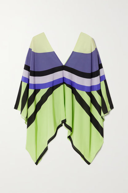 Silk Crepe Geometric Print Belted Kaftan