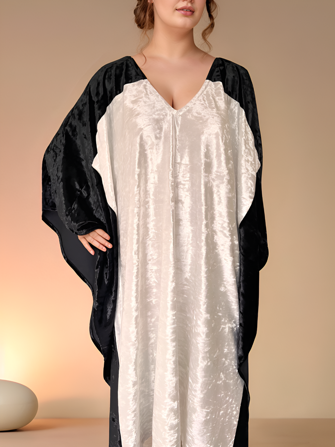 Elegant Black and White Velvet Kaftan