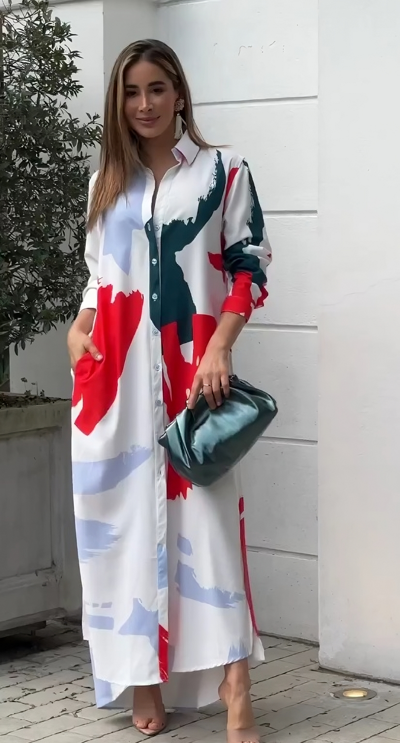 Casual Long Shirt Dress for Women Featuring Korean BSY