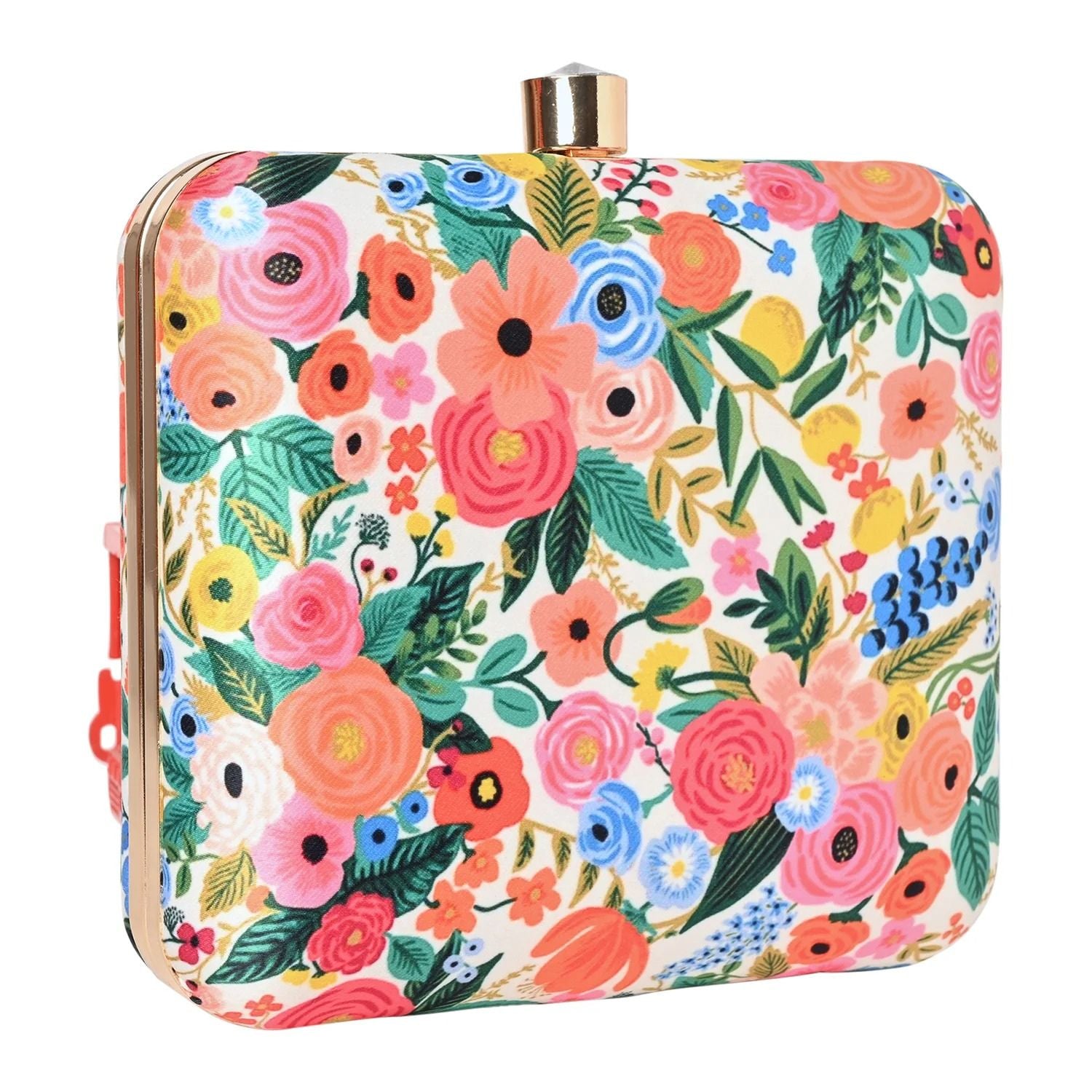 Floral Garden Print Hard Case Box Clutch for Women