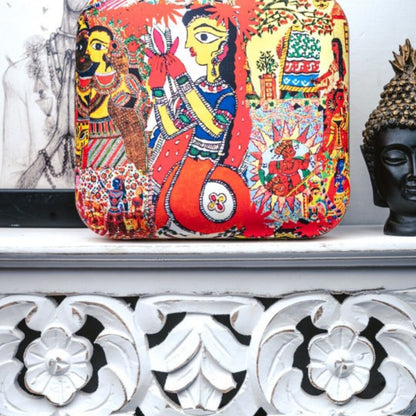 Madhubani Art Print Hard Case Box Clutch for Women