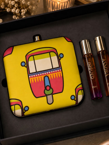 Artistic Printed Clutch with 2 × 15ml Fragrance Gift Set – Pop Art Collection