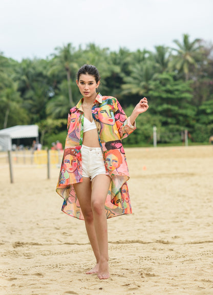 Tropical Printed Mango Silk short shirt
