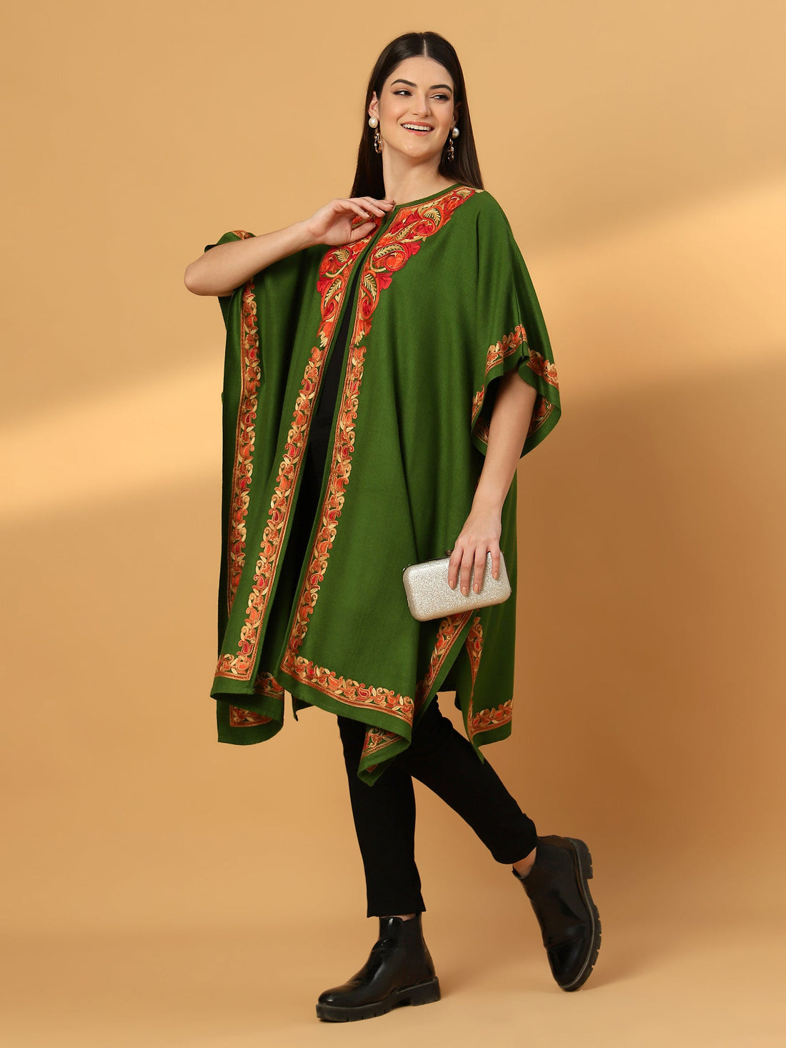 Kashmiri Embroidery Green Pheran Shrug