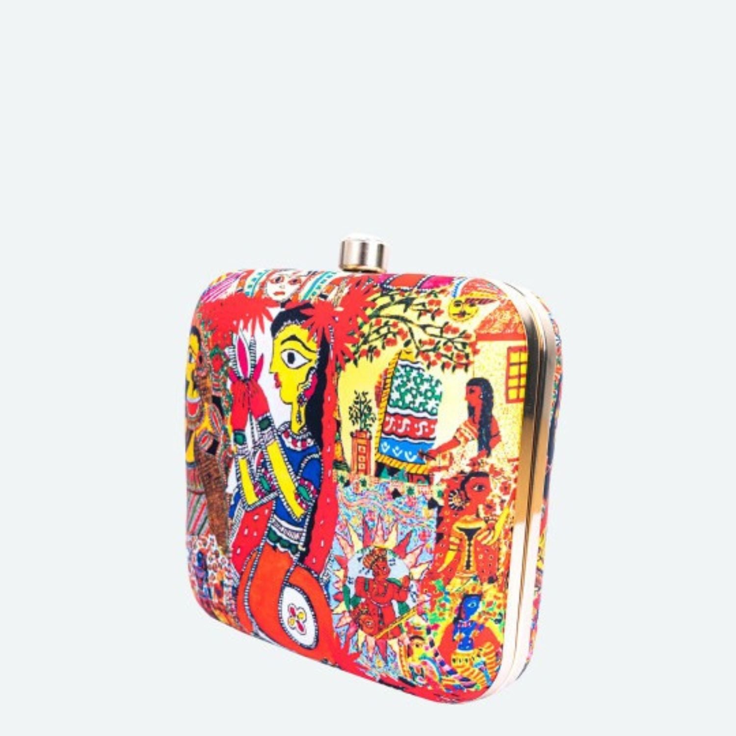 Madhubani Art Print Hard Case Box Clutch for Women