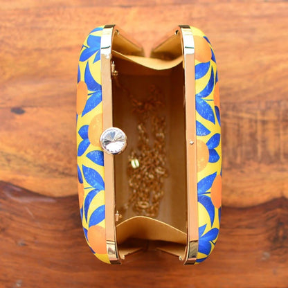 Citrus Bloom Art Print Hard Case Clutch Bag with Gold Chain
