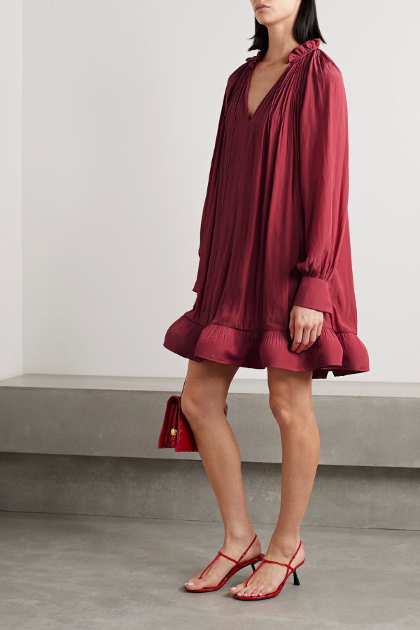 Maroon Short Charmeuse Ruffle Dress