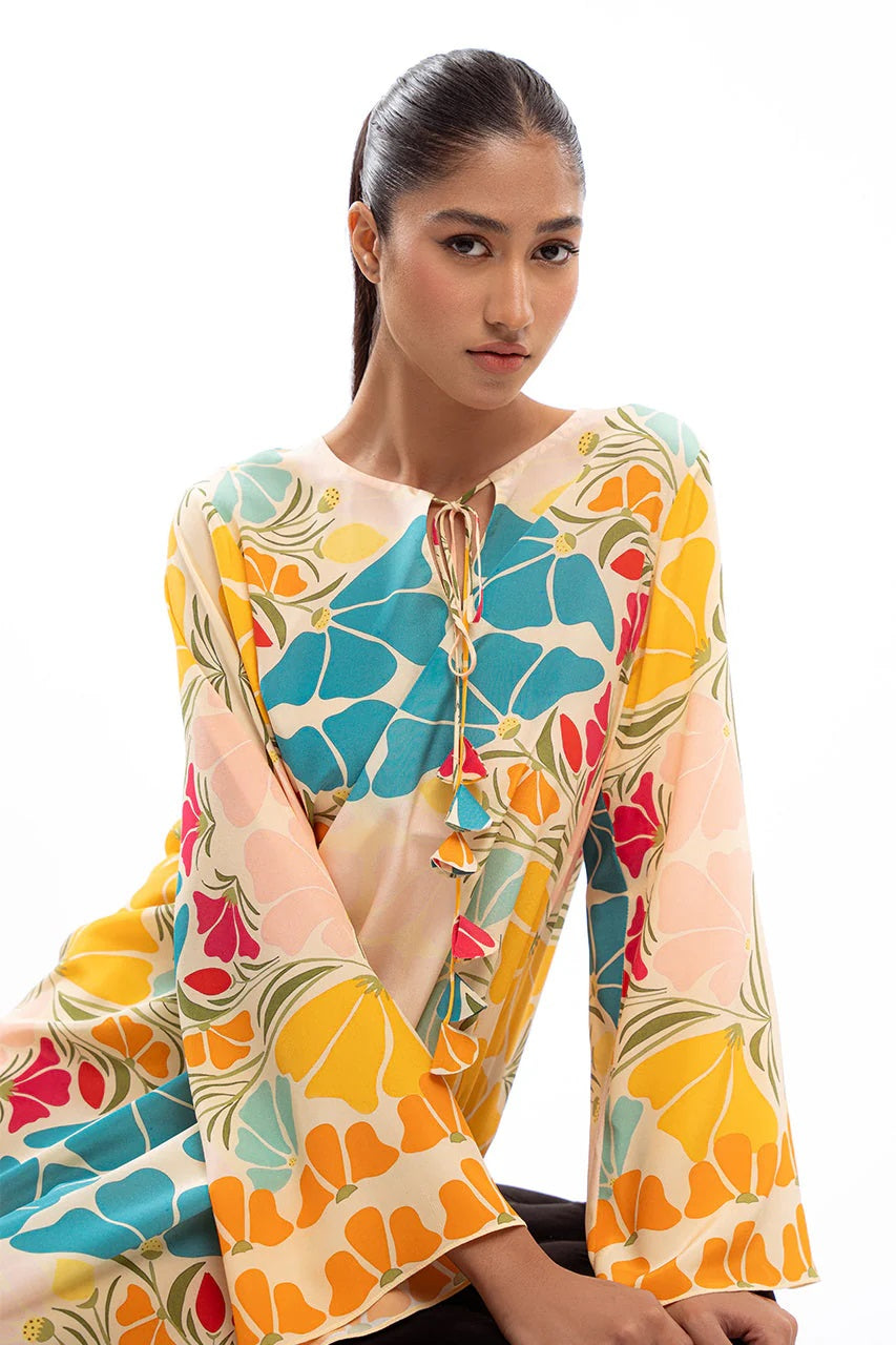 Multicolor Floral Printed Top &amp; Wide-Leg Pants Co-Ord Set