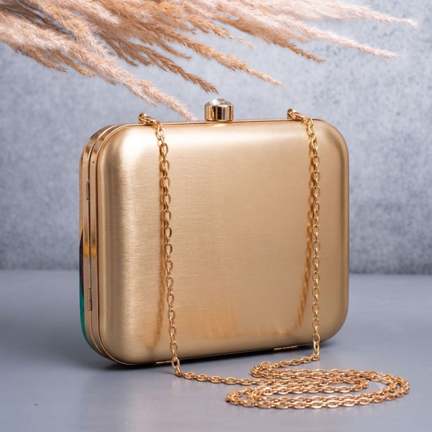 Abstract Art Print Hard Case Clutch Bag with Gold Chain