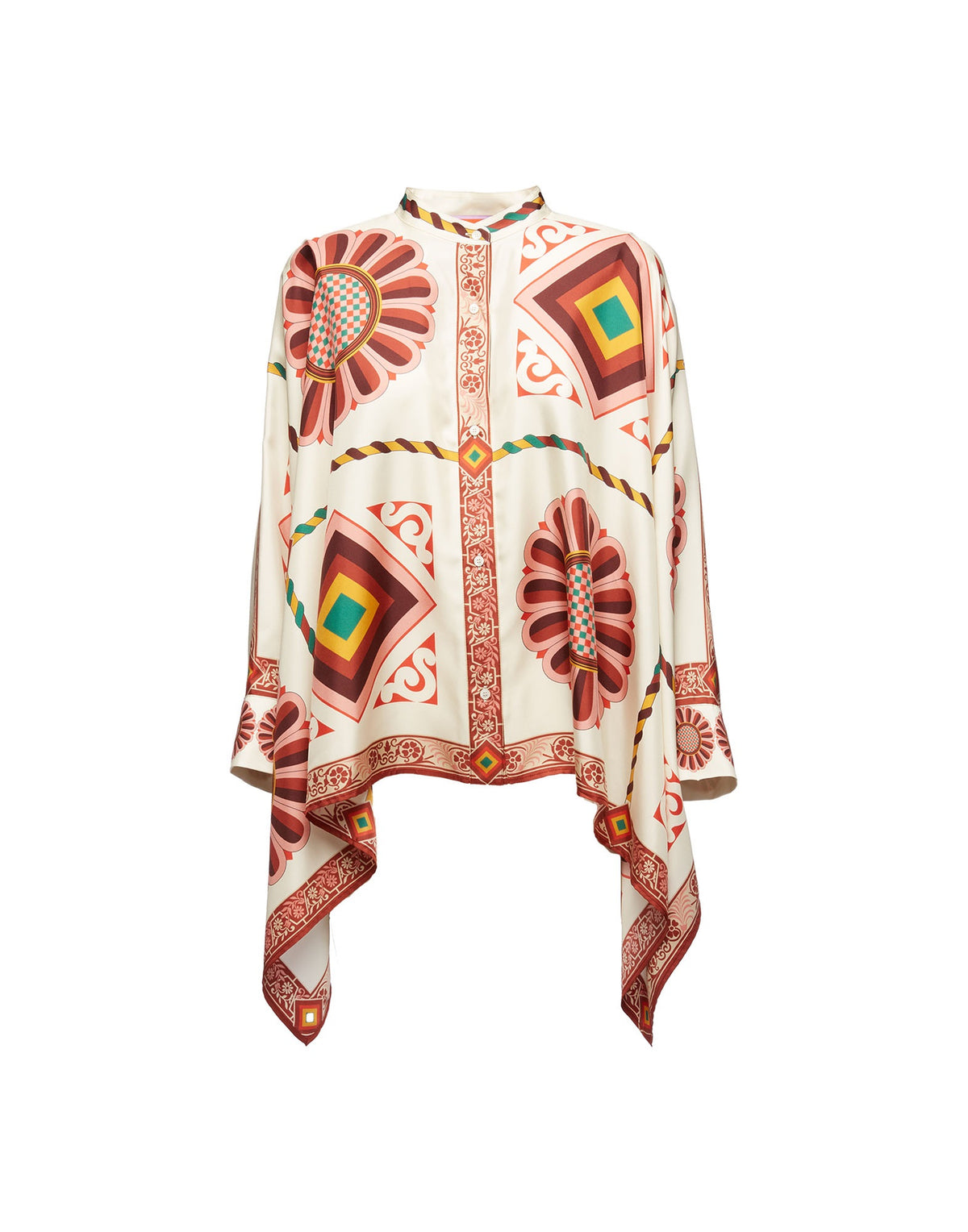 Ivory Retro Medallion Print Cape-Sleeve Co-Ord Set