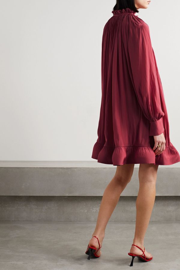 Maroon Short Charmeuse Ruffle Dress