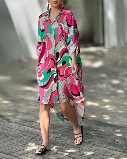 Vibrant Shirt Midi Dress