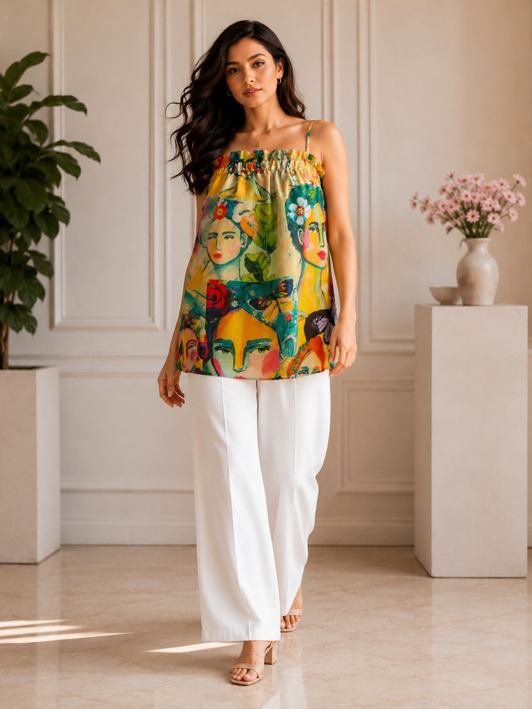 Abstract Camisole Top-Yellow