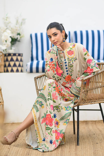 Bohemian Floral Embroidered Long Kaftan Dress