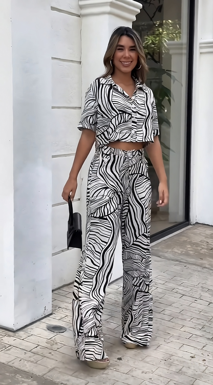 Korean Bsy Crop Shirt and Pants Co-ord Set