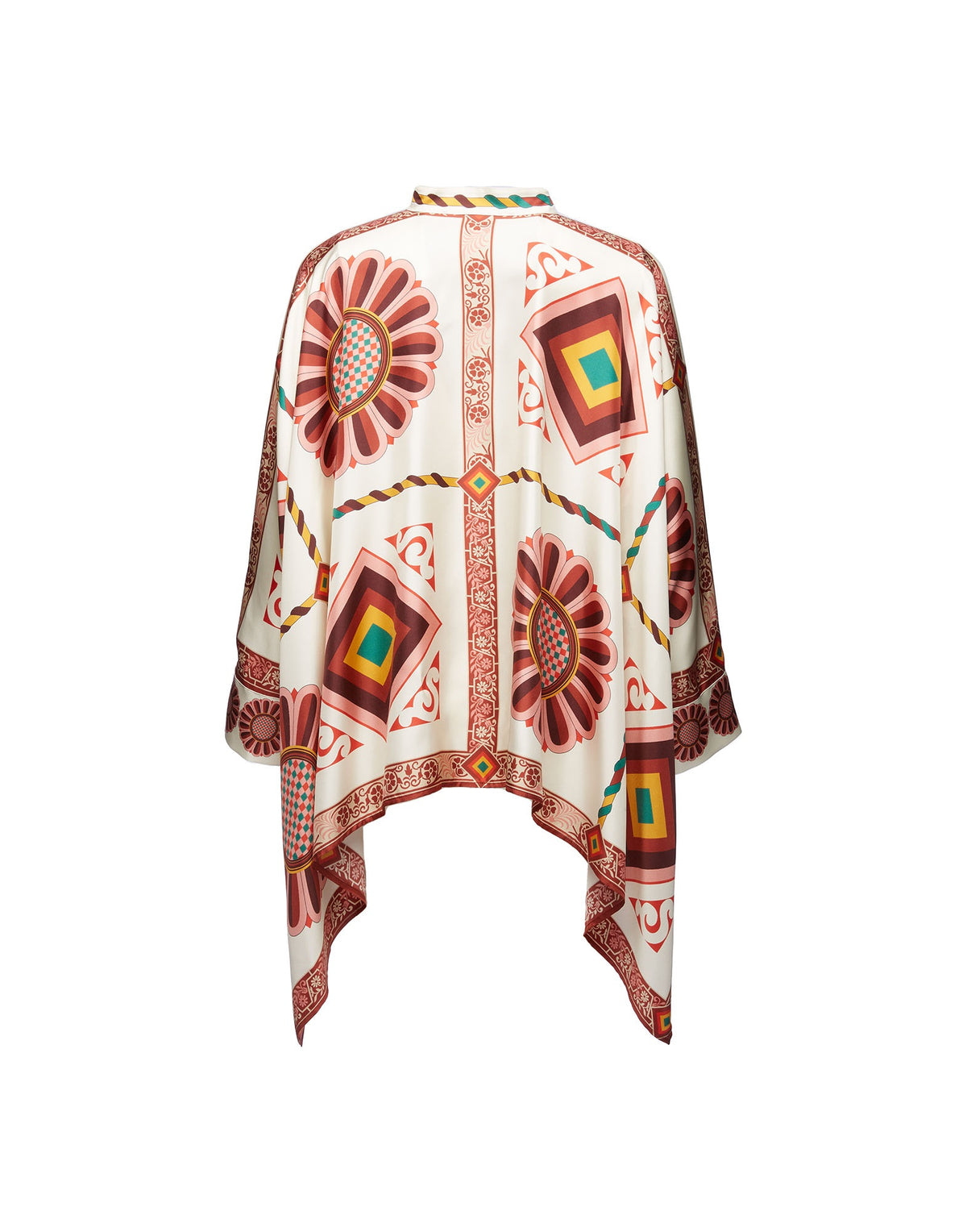 Ivory Retro Medallion Print Cape-Sleeve Co-Ord Set