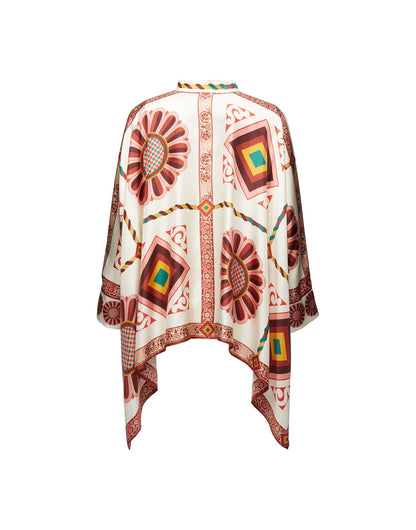 Ivory Retro Medallion Print Cape-Sleeve Co-Ord Set