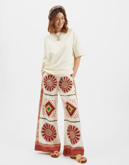 Ivory Retro Medallion Print Cape-Sleeve Co-Ord Set