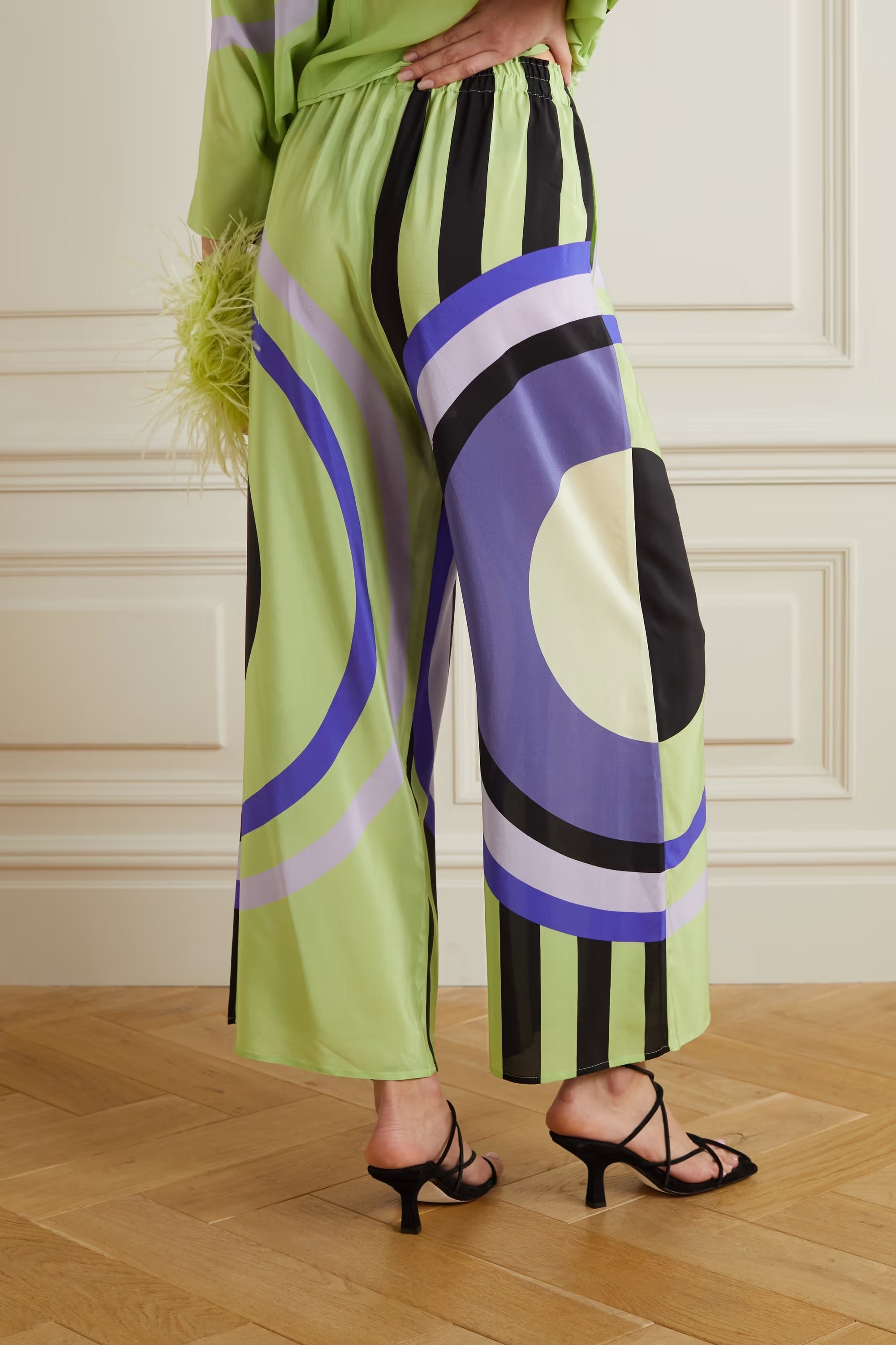 Silk Crepe Geometric Print Belted Kaftan