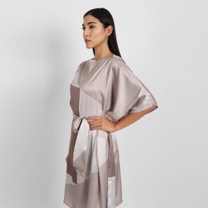 Mocha Latte Short Silk Kaftan Dress