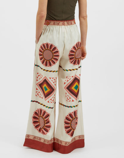 Ivory Retro Medallion Print Cape-Sleeve Co-Ord Set