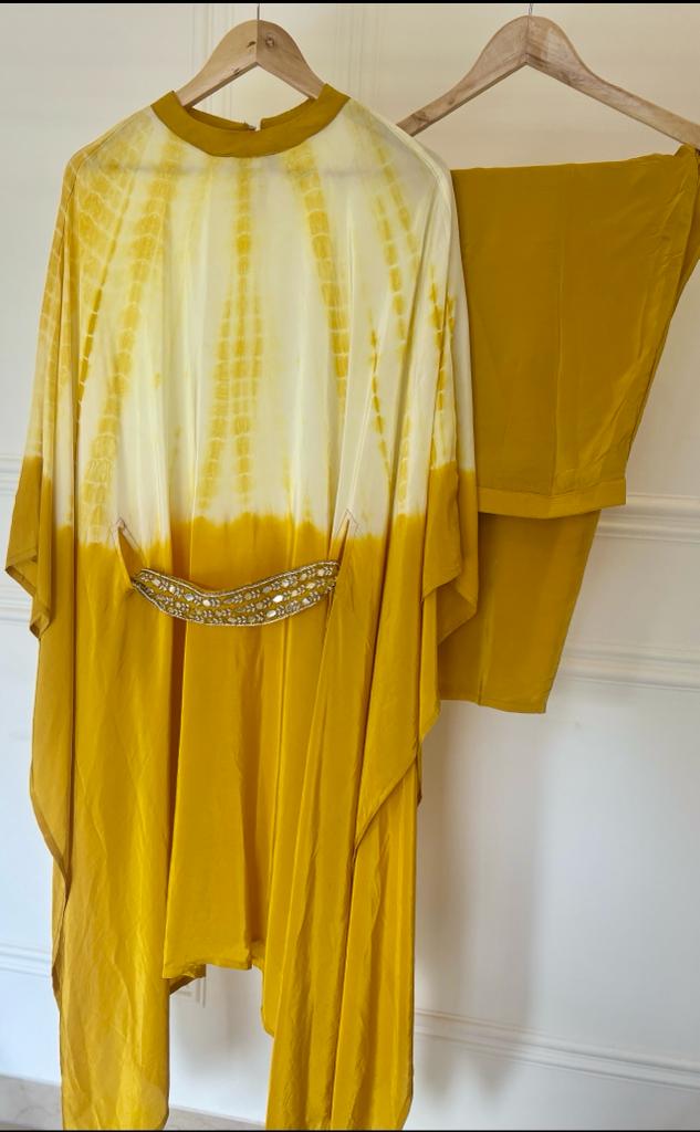 Pure crepe Yellow flowy co-ord set