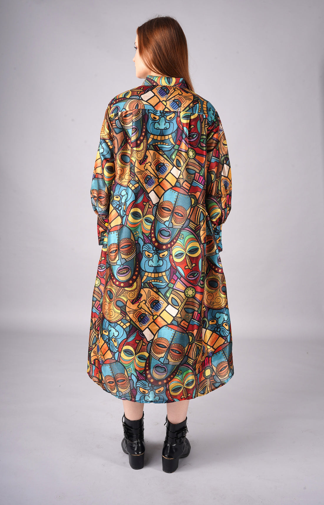 Tropical Face Printed Mango Silk long shirt