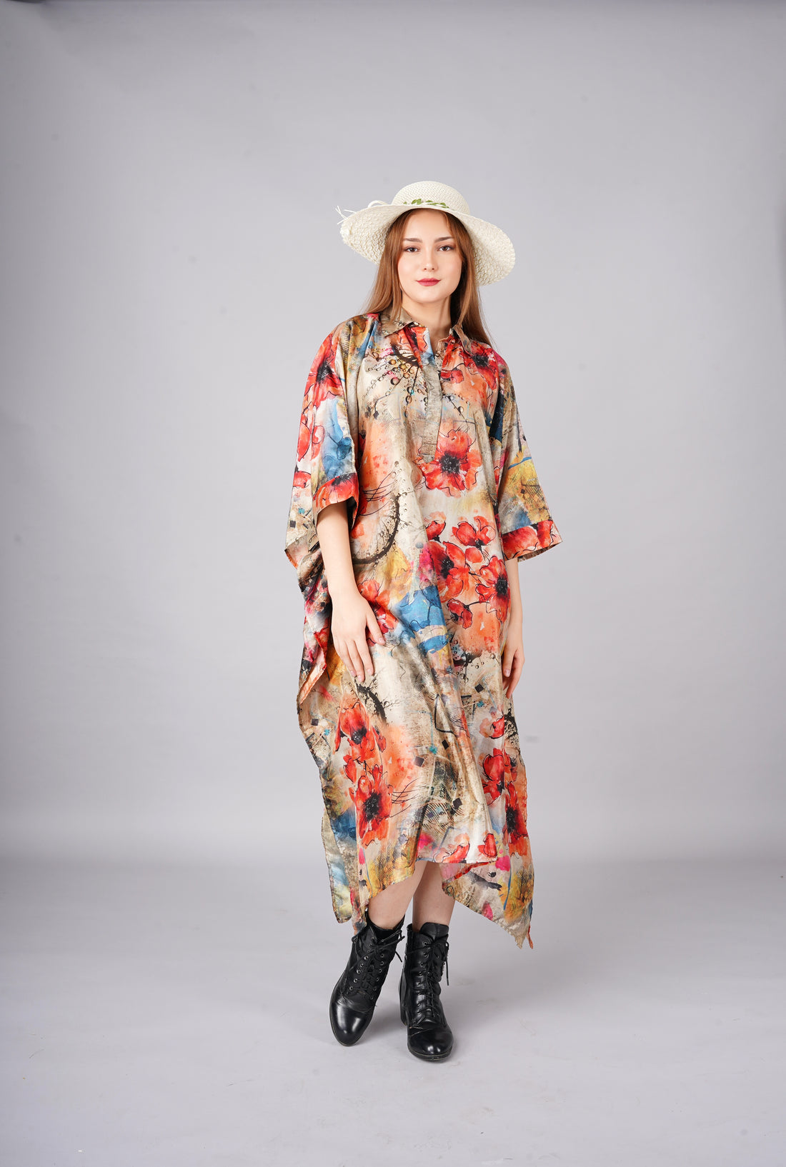 Flower Print Long Shirt kaftan