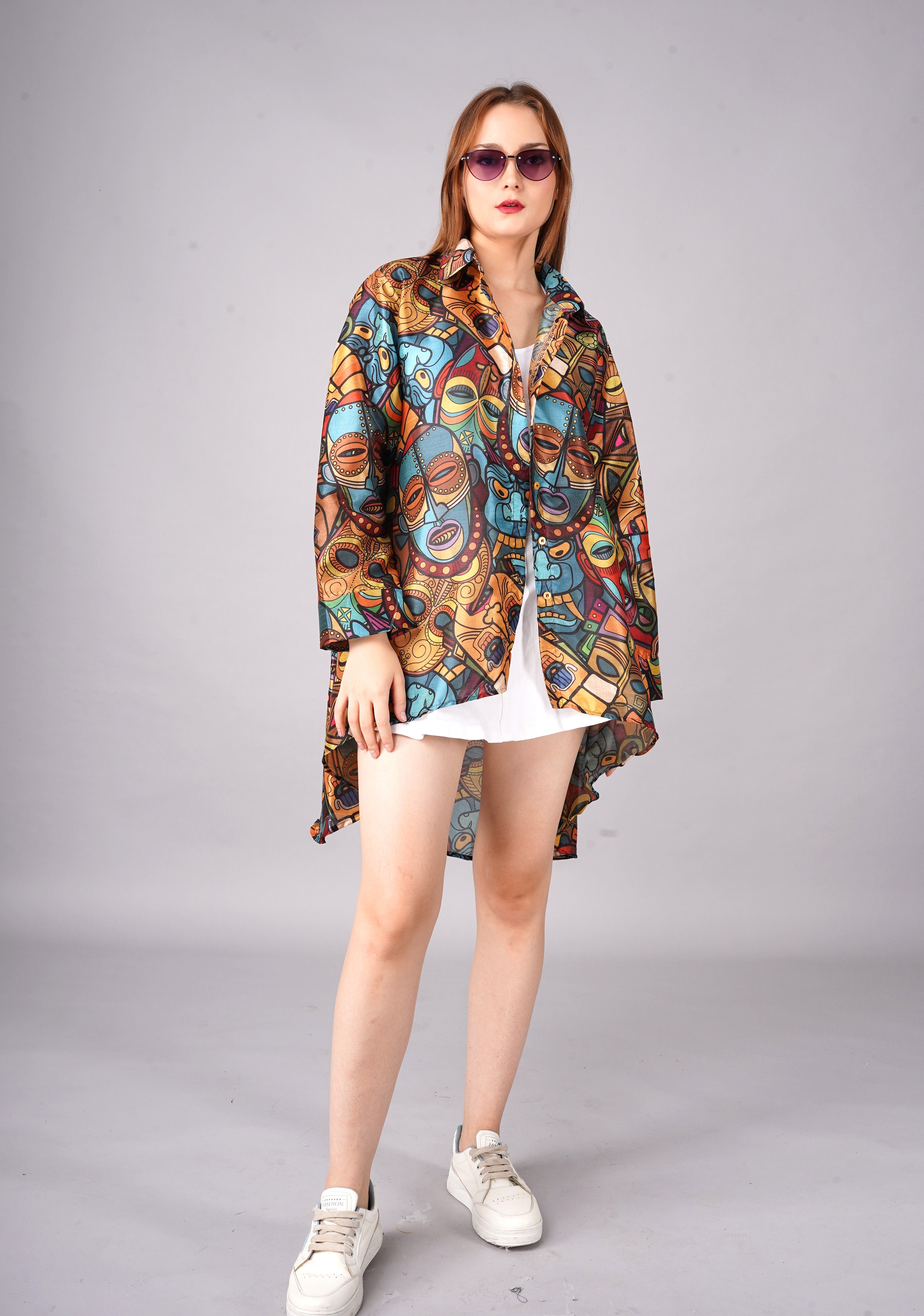 Tropical Face Printed Mango Silk short shirt